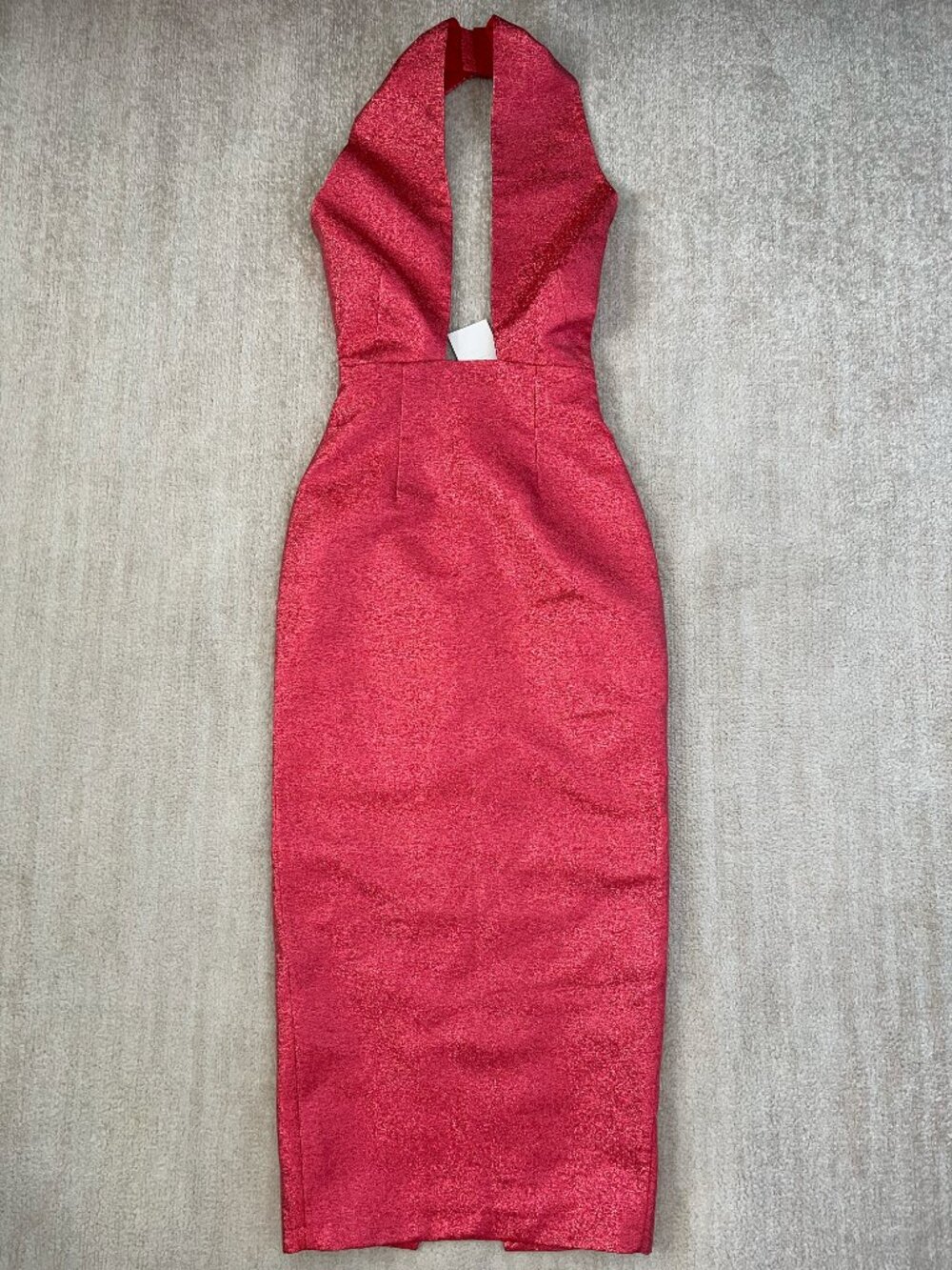 NWT LN Family Red Metallic Plunge Bodycon Formal Evening Dress XS
